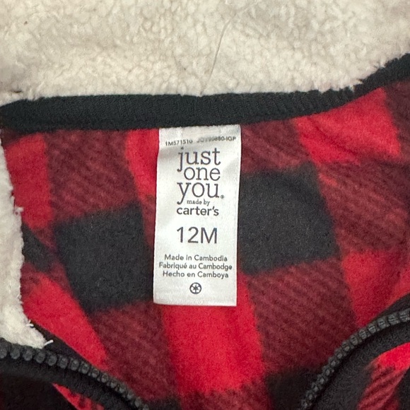 Boys Carter’s Baby 12 Mo Months Quarter 1/4 Zip Red Long Sleeve Fleece Pullover - Picture 6 of 8